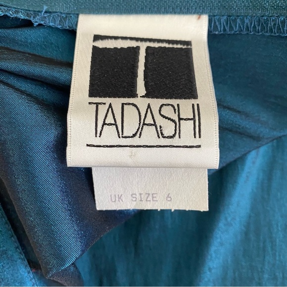 Vintage Tadashi Two-Piece Set Sz 4 Teal Satin Skirt Blouse Wedding Event 90s Y2K - Picture 13 of 16